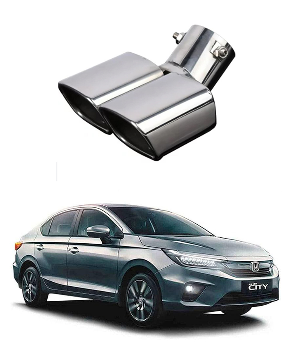 Carzex Stainless Steel Dual Pipe Bent Silver Car Exhaust Muffler Silencer Cover Universal for All Cars Model 7016