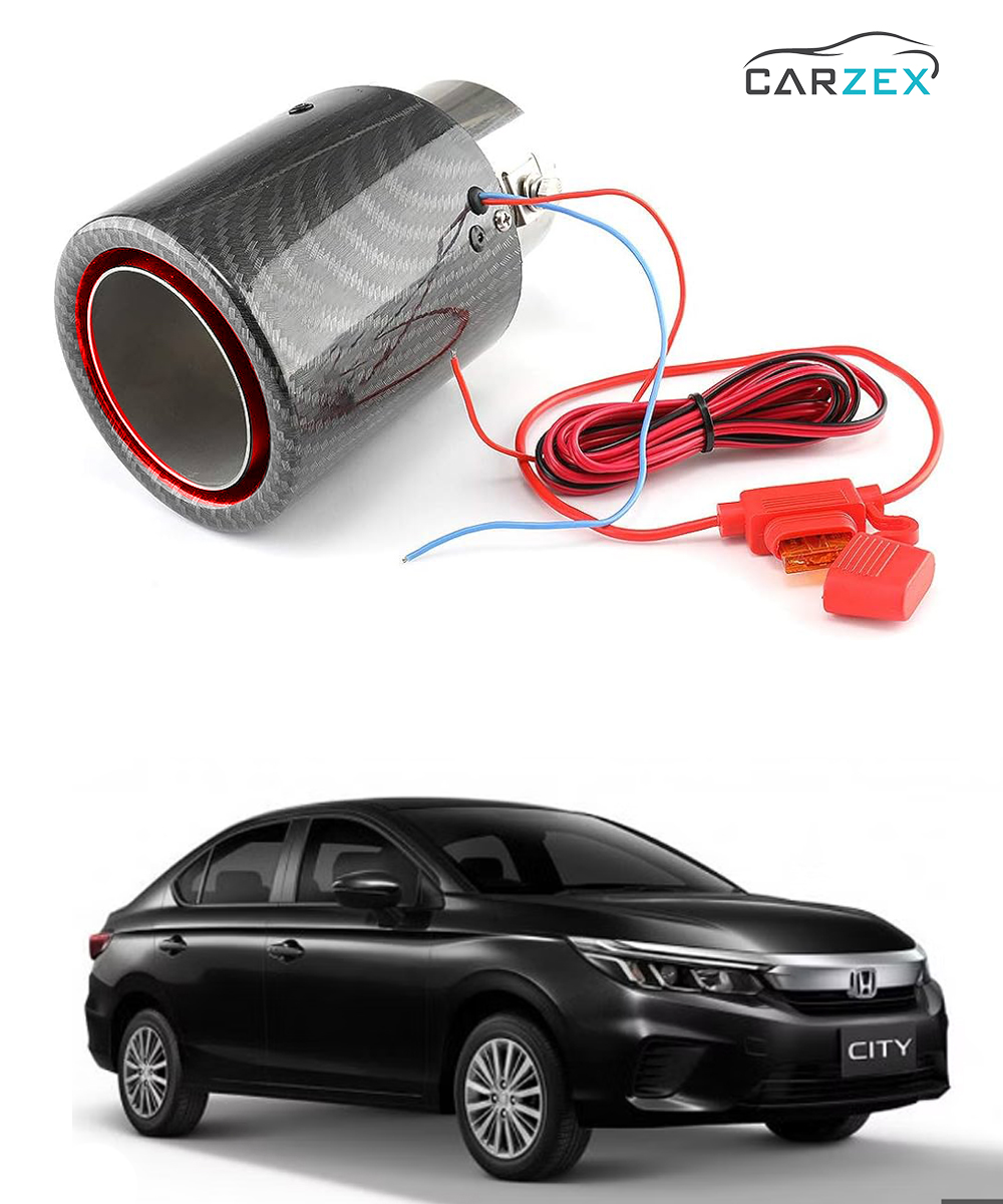 Carzex Red Flame Led Exhaust Muffler Tip Carbon Fiber Racing Automobile Car Tail Pipe Light MODEL(6402)